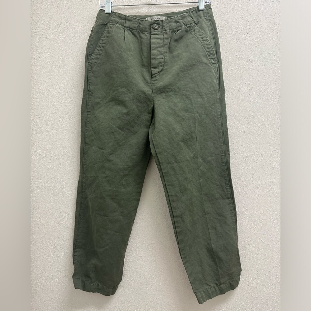Frame Crop Military Trousers Pants Size 4, Army Green, Button Fly